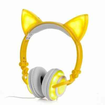 2019 chat oreille casque LED oreille casque chat jeu écouteur clignotant brillant casque de jeu écouteurs pour adulte - Type Yellow