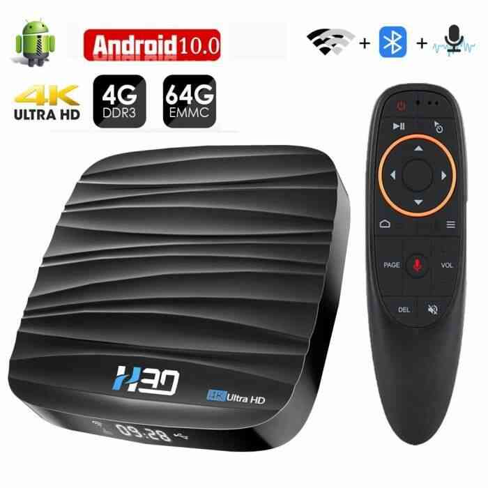 4GB+ 64GB TV Box Android 10 4K H.265 Media Player 3D Vidéo 2.4G 5GHz Wifi Bluetooth RK3318 Smart TV Box Set top box