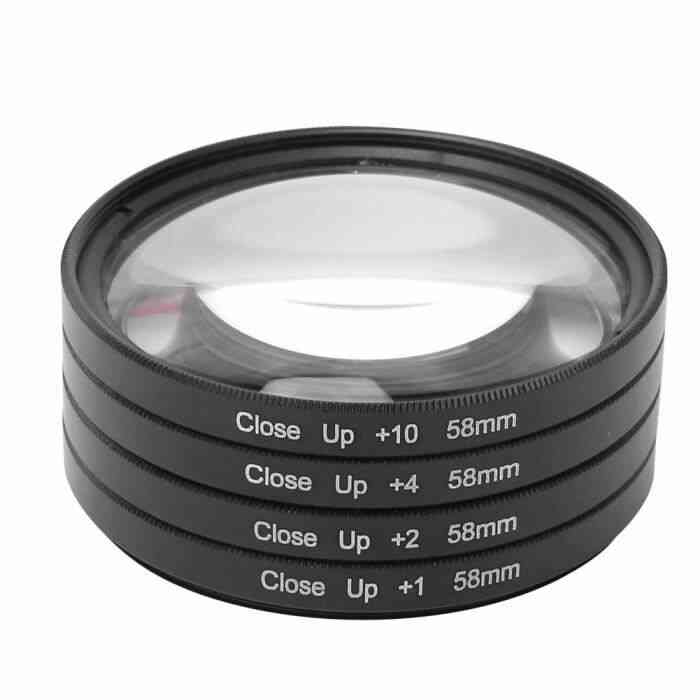 Verre optique Macro Close Up +1 +2 +4 +10 kit de filtres pour objectif 58mm pour appareils Canon / Nikon / Sony