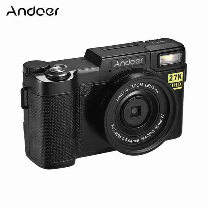 Andoer Full HD 24MP Caméscope numérique Caméscope Résolution 2.7K Écran TFT rotatif de 3,0 pouces Anti-tremblement Zoom numérique