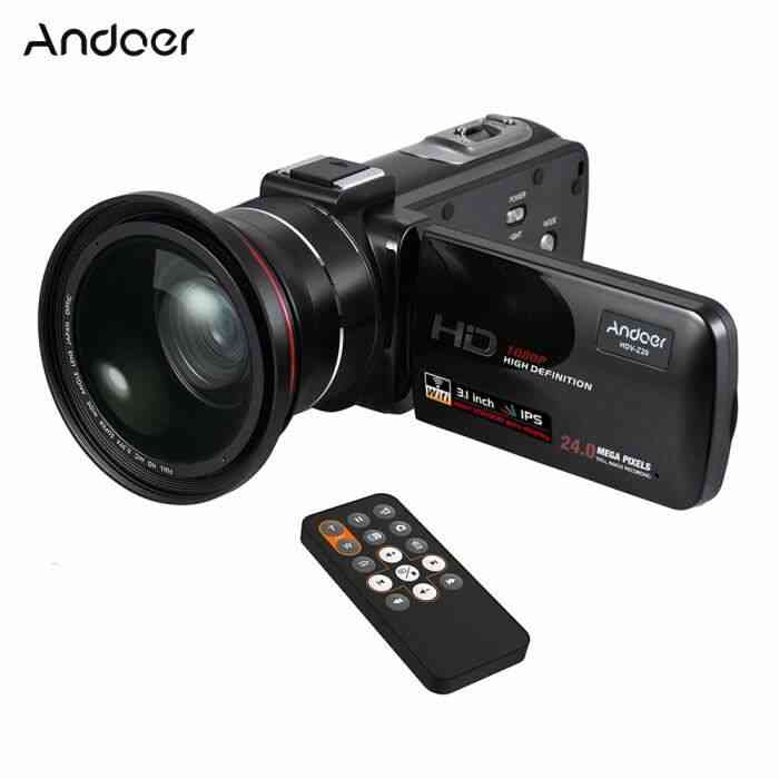 Andoer HDV-Z20 1080P Full HD 24MP WiFi Digital Video Camera Camcorder with 0.39X Wide Angle + Macro Lens 3.1- Rotatable IPS Touchscr