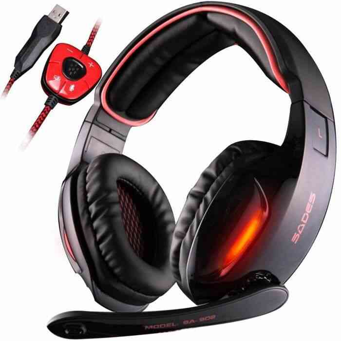 ANTCOOL(R) SA902 7.1 Surround Sound Pro stéréo USB Gaming Headset Bandeau Casques avec microphone Deep Bass (Noir)
