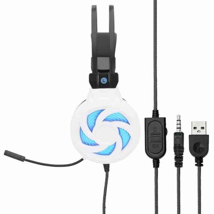 Basse casque stéréo Profonde Computer Gaming Headset avec micro LED pour PS4-blanc bleu