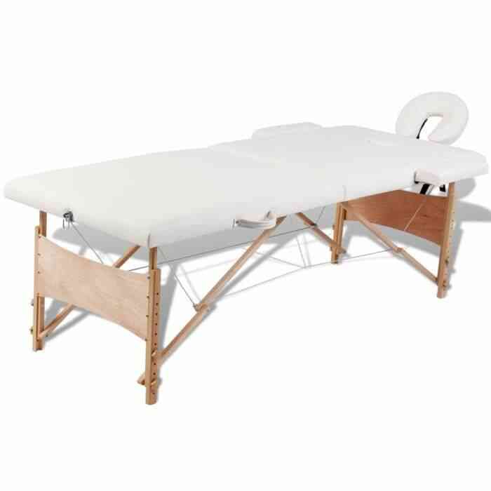 BEL Table de Massage Pliante 2 Zones Crème Cadre en Bois