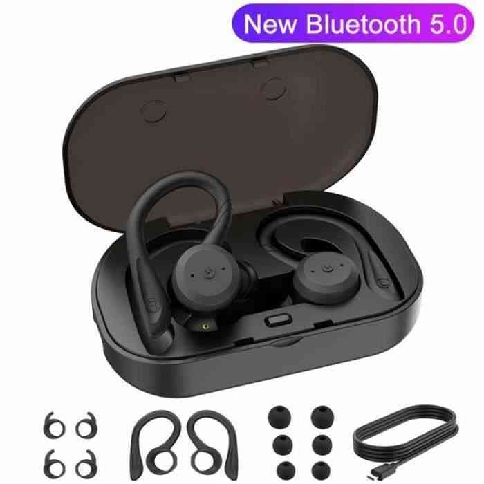 Bluetooth 5.0 Écouteur Sans Fil Sport IPX7 Étanche Avec Contour D'oreille Intégré Microphone - Noir
