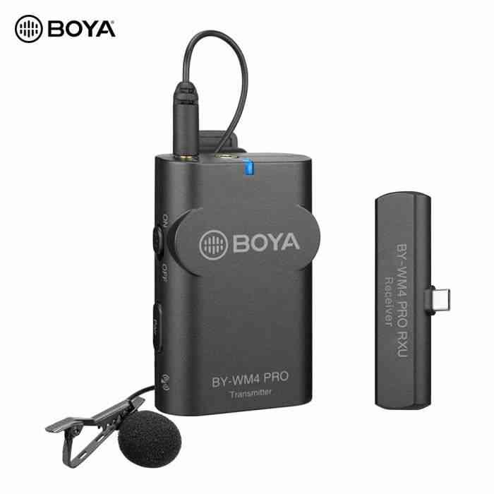 BOYA BY-WM4 PRO-K5 2.4G Système de microphone sans fil (émetteur + récepteur) 60M Portée efficace Compatible avec les smartphones