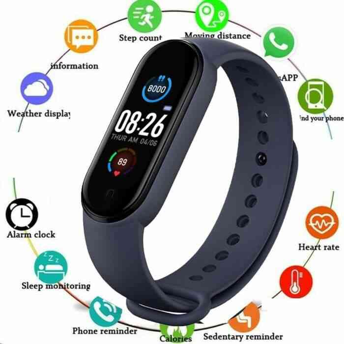 Bracelet intelligent M5 sport étape, calorie, calcul de distance réveil chronomètre Montre Bluetooth étanche et tracker - Bleu