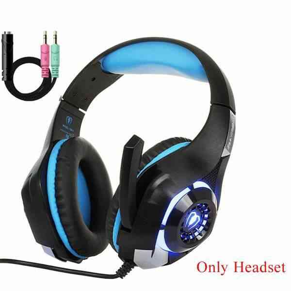 Casque audio Beexcellent PS4 casque de jeu stéréo basses profondes casques de jeu avec micro lumière LED pour PS4 - GM 1 BLUE