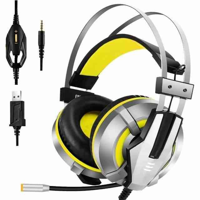 Casque audio EKSA 7.1 casque de jeu virtuel basses profondes sur oreille casque avec micro enfichable bruit isolé - E800-Yellow