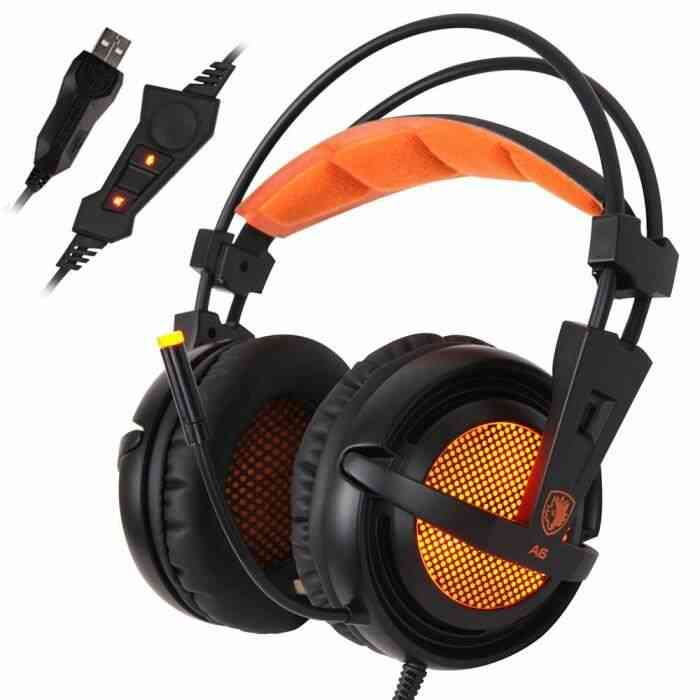 Casque audio,SADES A6 USB 7.1 stéréo filaire casque de jeu casque de jeu sur loreille avec micro commande - Type black orange