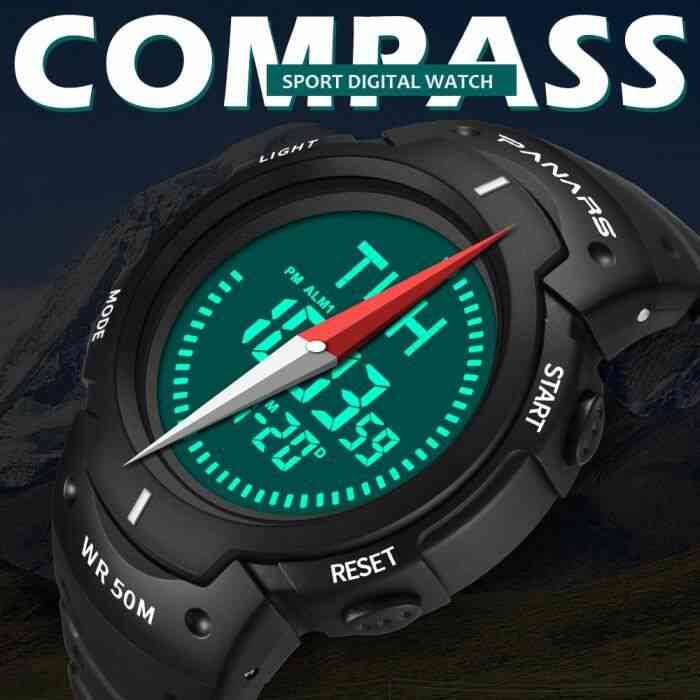 Compass watch sports outdoor mens electronic digital watch male chronograph stopwatch shockproof and waterproof