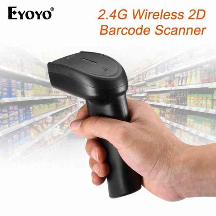 Eyoyo 1D 2D QR Bluetooth Scanner de Code à Barres Portable, 3 en 1 Bluetooth et 2.4G Dongle sans Fil et Connexion Filaire