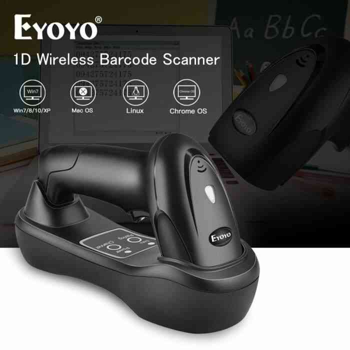 Eyoyo 1D Lecteur de Codes à Barres sans Fil, Scanner Portable avec Base de Chargement du Récepteur Berceau USB & Contrôle de Bouton
