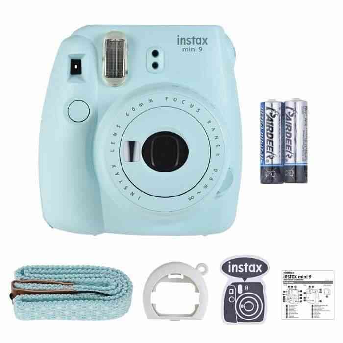 Fujifilm Instax Mini 9 Appareil photo à impression instantanée avec Miroir Selfie+2pcs Batterie Bleu