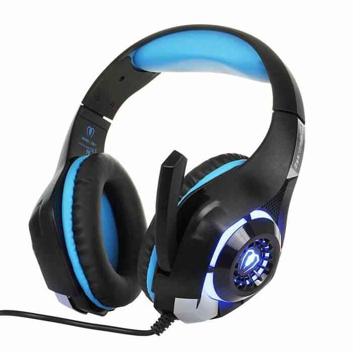 GM-1 casque de jeu confortable pour Xbox One PS4 PC tablette téléphone portable stéréo LED rétro-éclairé casque avec microphone Bleu