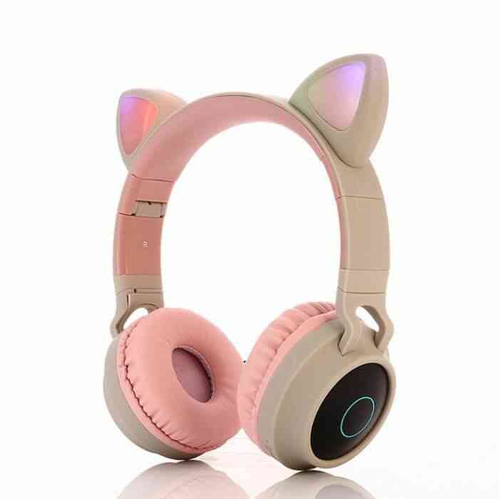 Gray Oreille de chat Bluetooth casque stéréo sans fil Bluetooth pliable casque en métal Portable écouteur Support TF Slot AUX MP3 Pl