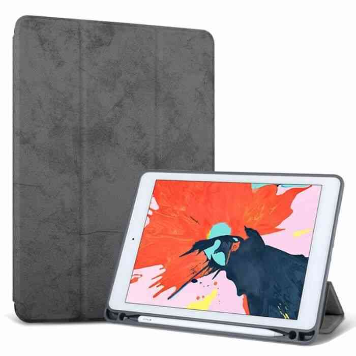 Housse coque pour iPad 2019 10.2 - en cuir antichoc spécialement conçu avec porte-crayon - réveil - sommeil automatique Gray