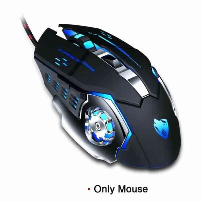Hunterspider Casque de jeu stéréo Casque Surround son Casque avec micro lumière LED pour PC portable PS4 + souris - Type Only Mouse