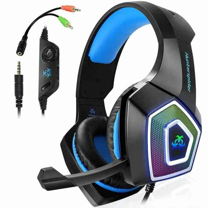 Hunterspider Casque Gaming Pour PS4, 3.5Mm Stéréo Câble Casque Avec Microphone Coloré écouteurs lumineux à LED Pour - Type Blue