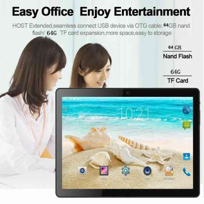 NOOMai JT108 Tablette PC 2 * SIM Ultra Slim 64G 3G HD 10,1 pouces Octa Core pour Android 6.0 Wifi GPS Panel Computer, noir