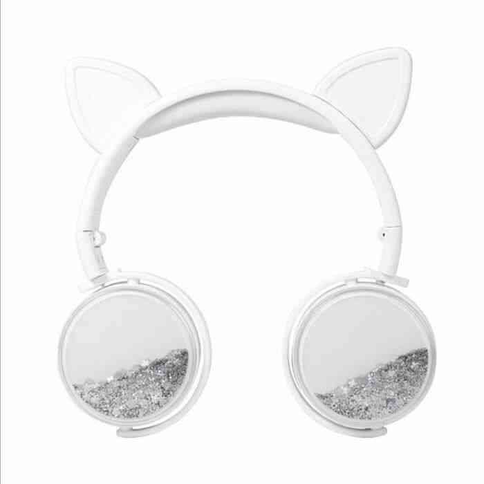 Nouveau chat oreille filaire casque sablier paillettes Style femmes fille musique jeu casque pour téléphone portable - Type White