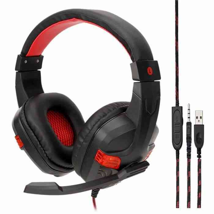 ouniondo® Filaire USB LED 3,5 mm Gaming Headset Casque avec micro pour PS4 - XBOX - rouge_502