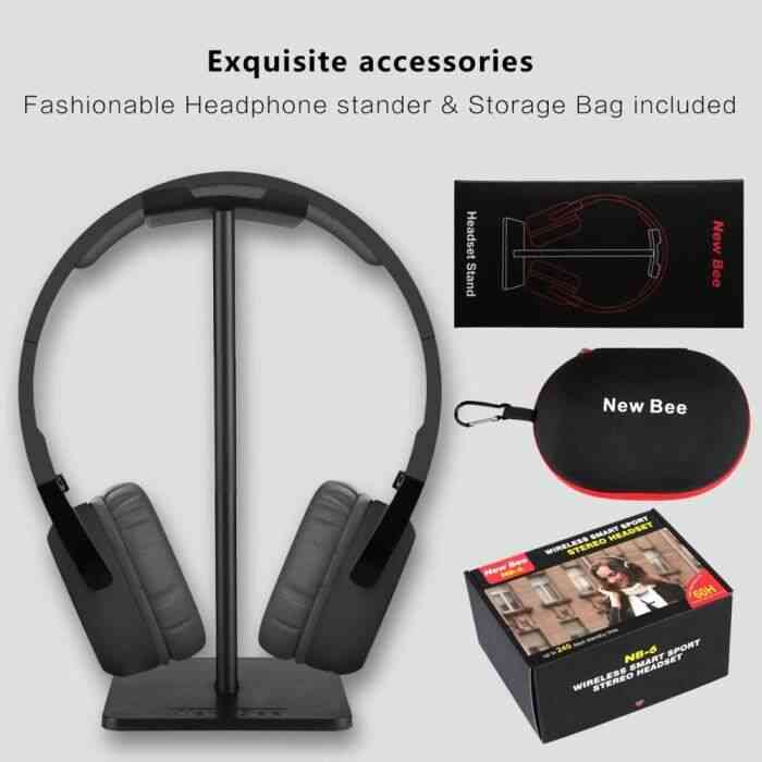 ouniondo® Super Bass sans fil Casque d'écoute Bluetooth Ear avec micro, audio et mode filaire BK Noir_408