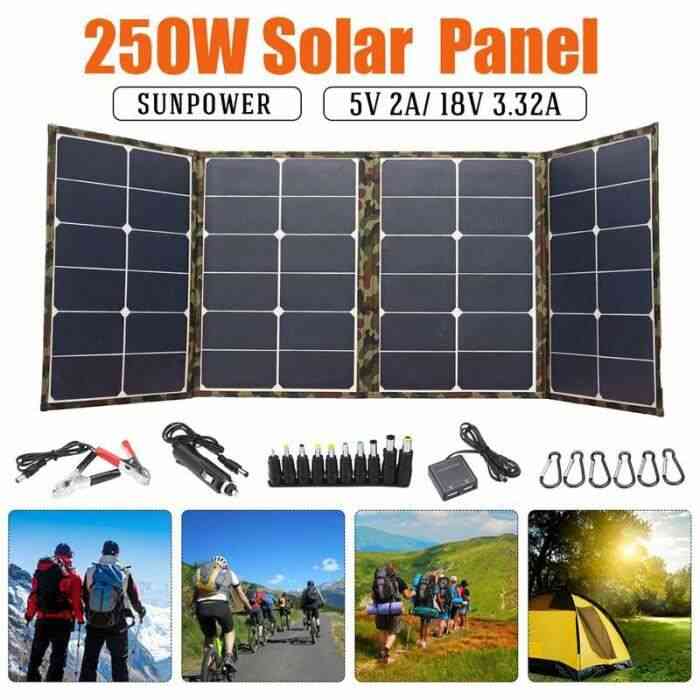 Panneau solaire pliable 250W Panneau solaire 18V pour le camping Chargeur de cellule solaire pour banque d'alimentation mobile pour