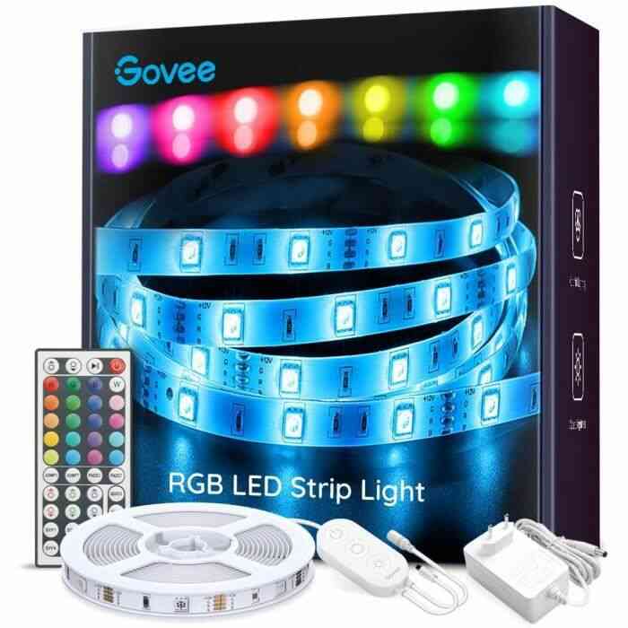 Ruban à LED 5M Govee Bande LED 5050 RGB Multicolores Améliorée, Kit de Bande LED Lumineuse avec Télécommande Décoration dArmoire po