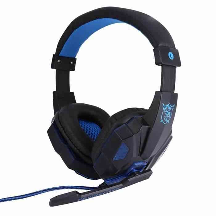 Stereo Gaming Headphone with Mic Wired Headsets with LED Light Noise Cancelling Headphone Blue -QNQ