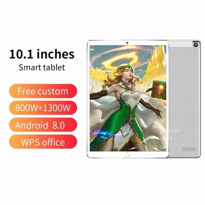 Tablette tactile - 64Go - 4Go RAM - 10.1-Pouces HD - Android 8.0 - Quad Core- 4G Double SIM,WiFi,GPS - argent