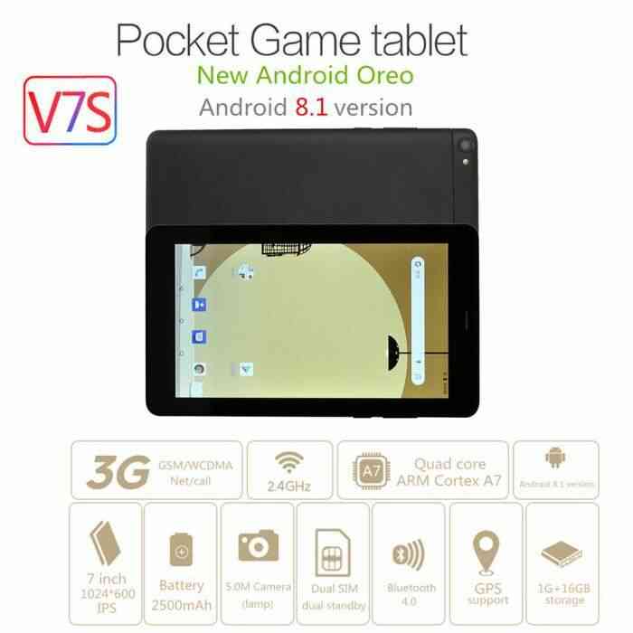 V7S 16GB MTK8321 Cortex A7 Quad Core 7 Pouces Android 8.1 3G Phablet Tablet Noir
