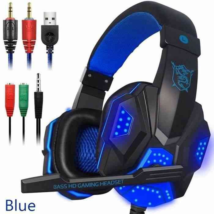Écouteur & micro et lumière LED pour PC portable PS4 PC780 casque de jeu filaire Gamer casque stéréo son sur l'oreille - Type blue