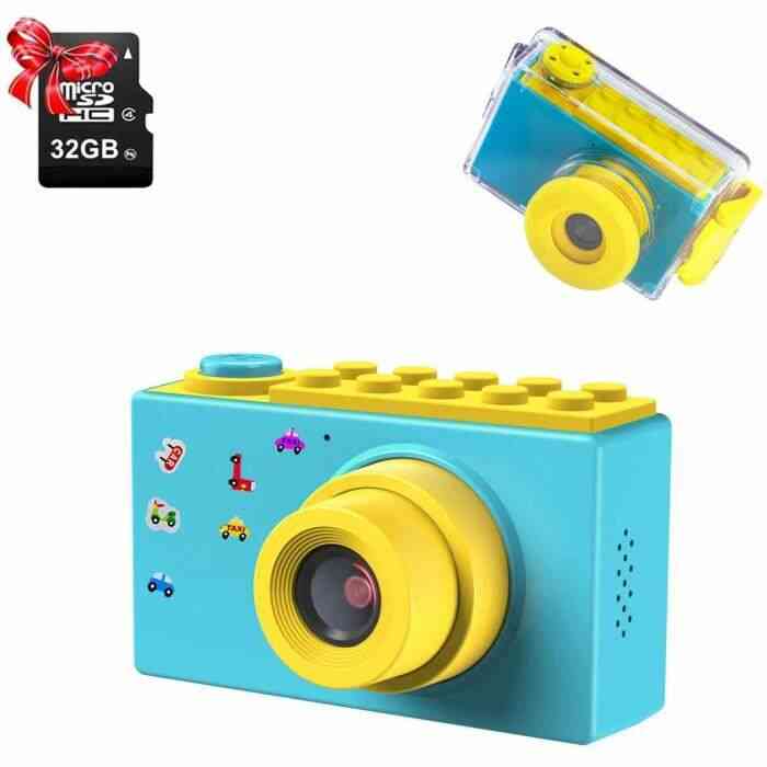 ShinePick Appareil Photo Enfants,Etanche Mini Caméra avec Carte TF 32GB / Zoom numérique 4X / 8MP / Écran LCD TFT de 2 Pouce Caméra