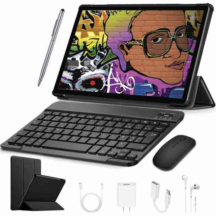 Tablette Tactile 10 Pouces Android 9.0 3Go + 32Go 4G Dual SIM/WiFi Bluetooth GPS OTG Tablet tactile avec clavier